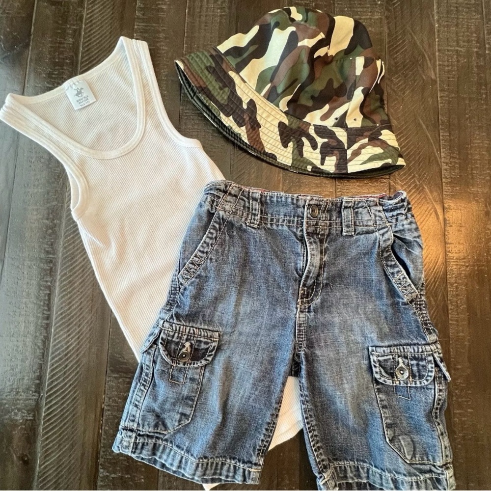 2 Piece Kids Outfit Okaidi Shorts Sz 3A/Y Large, Tank Polo Med 8-10